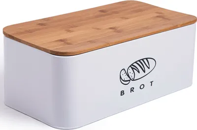 Produktbild von Theo&Cleo Brotkasten aus Metall mit Bambus Deckel 42cm * 23cm * 16cm Weiß