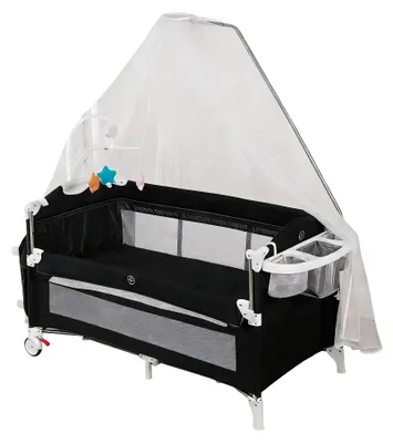 Produktbild von Babybett - X6602 - Faltbar - Höhenverstellbar - Mit Schutzgittern - Beistellbett - Mit Moskitonetz - Schwarz