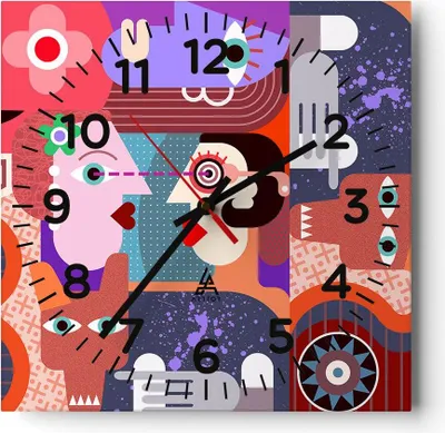 Produktbild von Wanduhr - Quadrat - Glasuhr - Abstraktion modern - 30x30cm - Schleichendes Uhrwerk - Lautlos - zum Aufhängen bereit - Dekoration Modern - Wanddekoration aus Glas - C4AC30x30-3984