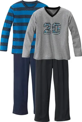 Produktbild von AUTHENTIC LE JOGGER Pyjama 4 -teilig türkis-gestreift, grau-meliert Größe 122/128