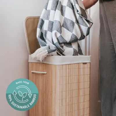Zdjęcie produktu dla Kosz na pranie bambusowy z pokrywą 40×30×50cm–60L