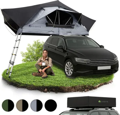 Produktbild von Juskys Autodachzelt Lago 140 x 240 cm - Wetterbeständig mit Leiter - Schwarz / Grau