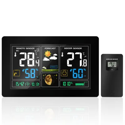 Produktbild von Wetterstation mit Funk-Außen-Farbdisplay-Sensor, Multifunktions-Funk-Wetterstation, Thermometer, Hygrometer, Innen und Außen
