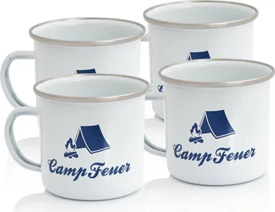 Produktbild von CampFeuer Emaille Tasse (4 Stück) | 350 ml | Emaillebecher für Camping, Outdoor