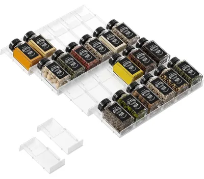 Immagine prodotto di Organizzatore per spezie, cassetto, 24 pezzi, contenitore trasparente per la cucina, design patchwork