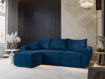 Zdjęcie produktu dla Masseno Narożnik MADISON z funkcją spania i pojemnikiem na pościel Kształt L, Rozkładana sofa, Rogówka - Niebieski, KRONOS 09