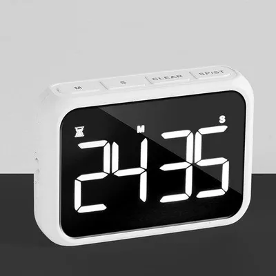 Zdjęcie produktu dla Cyfrowy minutnik z dużym wyświetlaczem LCD, z mocowaniem magnetycznym, z regulowaną głośnością alarmu, ładowany przez USB, do biurka lub kuchni, biały