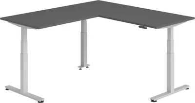Produktbild von bümö Eckschreibtisch elektrisch höhenverstellbar L-Form - Gestell: Silber, Nachbildung: Graphit, Größe: Eckschreibtisch 180 x 200 cm