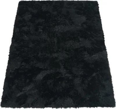 Image de Tapis à poils longs pour salon Tapis en fourrure synthétique Shaggy Douillet Noir Dimensions 160 x 220 cm
