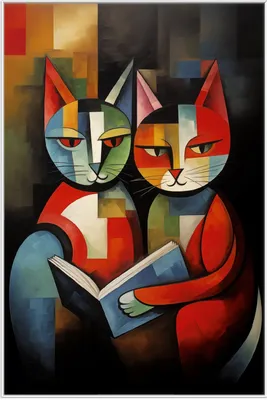 Produktbild von Wallario Wandbild Lesende Katzen, Größe: 61 x 91,50 cm, Poster mit weißem Aluminiumrahmen
