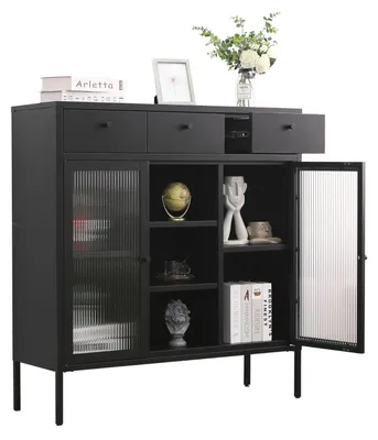 Produktbild von Mein-Regal Kommode Paris aus Metall mit Schubladen und Glastüren Schwarz