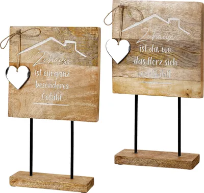 Immagine prodotto di Gilde Standrelief, Hausmotiv, Herzmotiv, Spruch, Mangoholz, naturfarben, L. 6 cm, B. 20 cm, H. 34.5 cm 55333 4063387553336 2 Stück (2-fach sortiert)