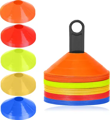 Produktbild von LARS360 Markierungshütchen 50 Stück Sport Hütchen Set Markierungsteller inkl. Halter für, für das Training im Fussball, Hockey, Handball für Koordination und Agilität