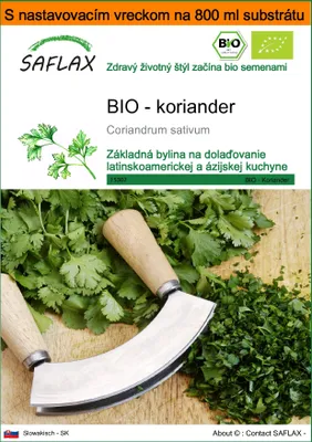 Produktbild von SAFLAX Garden in the bag - BIO - koriander - Coriandrum sativum - 150 Semená - S pestovateľským substrátom v praktickom samostaviteľnom vrecku