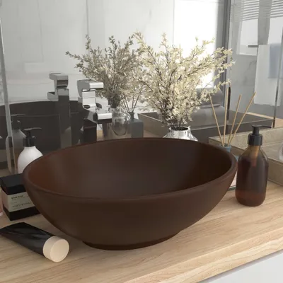 Produktbild von The Living Store s Ovales Waschbecken Matt Dunkelbraun 40x33 cm Keramik