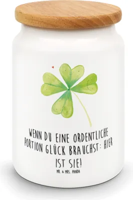 Produktbild von Mr. & Mrs. Panda aufbewahrungsbehälter Blume Kleeblatt - Weiß - Geschenk, müslidose, behälter, Teedose, Neuanfang, Glücksbringer, Motivation, Dose, Garten, Keksdose