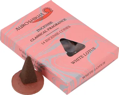 Produktbild von Auroshikha Räucher Kegel - White Lotus, 9*7*1,5 cm, Indische Räucherstäbchen