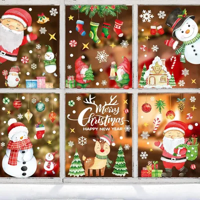 Produktbild von Fensterbilder Weihnachten Selbstklebend, Fenstersticker Weihnachten Deko, Weihnachtsdeko Weihnachts Fensterbild Kinder Fensterdeko Wiederverwendbar, PVC Schneeflocken Weihnachtsfenster Bilder