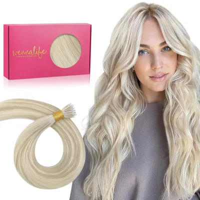 Produktbild von Nanoring Extensions Echthaar 55cm Aschblond Highlights Platinblond 50g 50 Strähnen