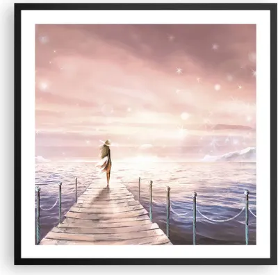 Produktbild von Gerahmtes Poster - Schwarzer Rahmen - Brücke Frau die Sterne - 60x60 cm - Wand Bild - Wanddeko - Wandbilder - Kunstposter - Wandposter - Bilderrahmen - Bilder - Kunstdruck - Wandbild - P2BAC60x60-4350
