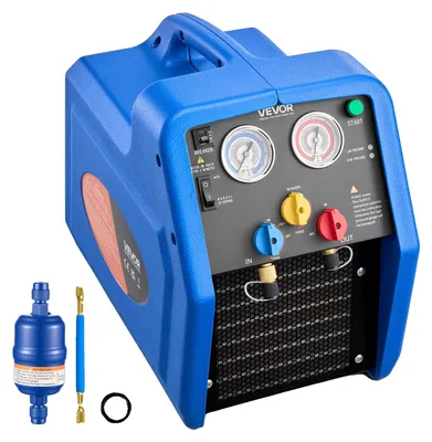Zdjęcie produktu dla VEVOR Urządzenie do odsysania czynnika chłodniczego Przenośna stacja odsysania czynnika chłodniczego, 220 V/50 Hz, 1450 obr./min, 1 KM, z dwucylindrowym układem odsysania czynnika chłodniczego A1 i A2L, urządzeniem do odzyskiwania czynnika chłodniczego z samochodowych i domowych instalacji klimatyzacyjnych.