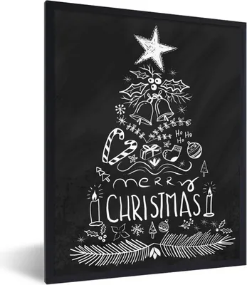 Produktbild von MuchoWow® MuchoWow® Gerahmtes Poster Illustration - Weihnachtsbaum - Weihnachtsdekoration 60x80 cm - Poster mit zchwarzem Bilderrahmen - Premium - Wanddeko Wohnzimmer