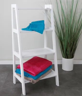 Image de Étagère à échelle blanche Étagère à serviettes Étagère de salle de bain Étagère à fleurs