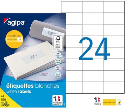 Produktbild von agipa Universal Etiketten 70 x 37 mm mit Abziehhilfe weiß 2.400 Etiketten