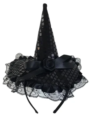 Hexenhut Haarreif mit Spitzenrand, schwarz, 24 x 27 cm, 1 Stück