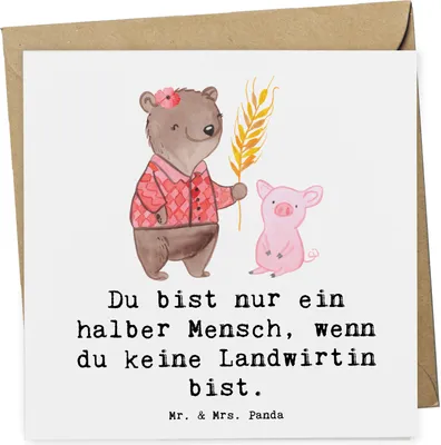 Produktbild von Mr. & Mrs. Panda Grußkarte Landwirtin Herz - Weiß - Geschenk, Bäuerin, anlasskarte, Glückwunschkarte, doppelkarte, Tierwirtin, Spruch, Bauernhof, Klappkarte, Lustig