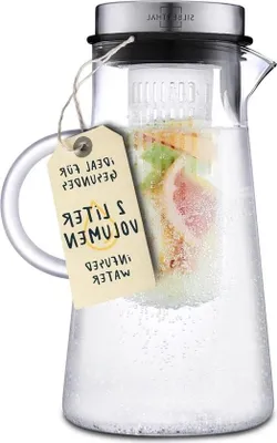 Produktbild von Wasserkaraffe - Glaskaraffe mit Fruchteinsatz - 2 Liter - Deckel - spülmaschinenfest - transparent
