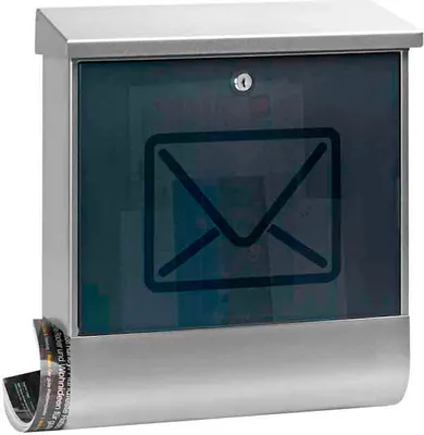 Produktbild von Wandbriefkasten Lucenta aus Edelstahl mit transparentem Tür & Zeitungsfach | 18,6 Liter, HxBxT 42,5x38x11,5cm | Edelstahl / Silber