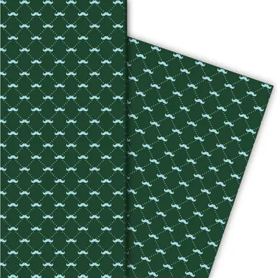 Produktbild von Elegantes Herren Moustache Geschenkpapier mit Schnurrbärten auf grün - G5126, 32 x 48cm