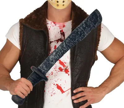 Produktbild von Halloween Machete Dekoschwert Grusel Accessoire Horror Kostüm Party Requisit Unheimliches Schwert Zombie Jäger Schauriges Zubehör Gruseliger Hingucker, Farbe: Grau