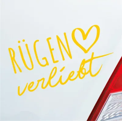 Produktbild von Auto Aufkleber Rügen verliebt Herz Insel Ostsee Liebe Car 19x10 cm Gelb Sticker Heckscheibenaufkleber