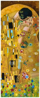 Produktbild von Wallario Premium Glasbild, freischwebende Optik, kräftige Farben, Größe 125 x 50 cm Motiv Der Kuss von Klimt