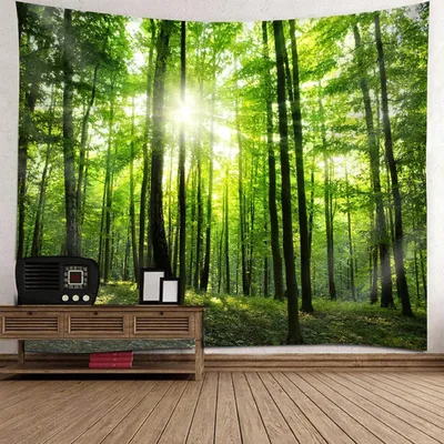 Obrázok produktu pre Nástenná tapiséria 200x200 cm, lesný motív, zelená, polyester, do spálne