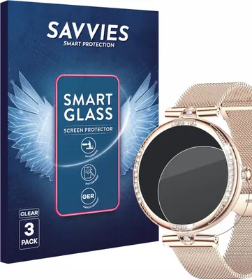 Produktbild von 3x Savvies Schutzglas Folie für Shepatio Smartwatch 1.19" 9H Panzer Schutzfolie Glas Displayschutz klar transparent