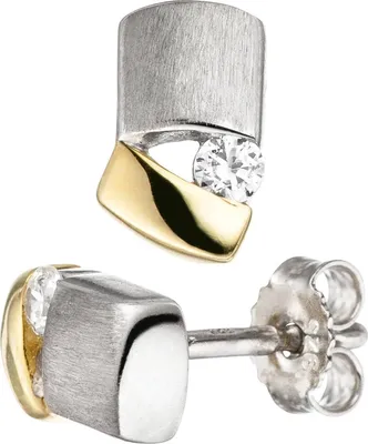 Produktbild von JOBO Ohrstecker 925 Sterling Silber bicolor vergoldet matt 2 Zirkonia Ohrringe