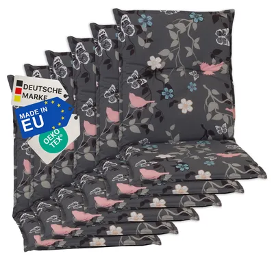 Produktbild von NYVI Gartenstuhl Auflagen Niedriglehner 6er Set Barcelona - UV-Beständig, Atmungsaktiv, Strapazierfähig - Niedriglehnerauflagen Outdoor - Sitzauflagen für Gartenstühle 100x50cm Vintage Flower