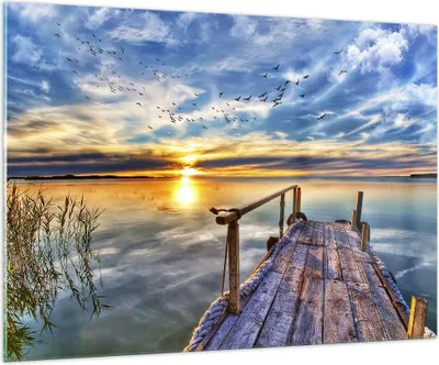 Produktbild von Bilder auf glas - See Brücke - 100x70cm - Glasbilder - Wandbilder - Bilder - Kunstdruck - zum Aufhängen bereit - Wanddekoration aus Glas - Glas Bilder - Wandbild auf Glas - Einteilig - GAA100x70-3963