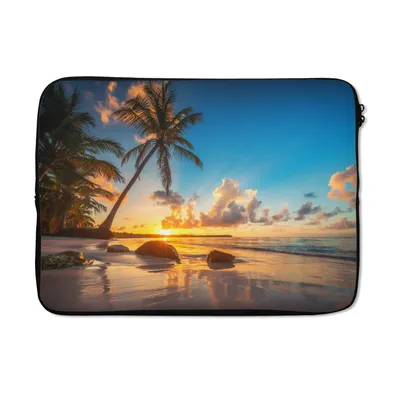 Produktbild von MuchoWow® Laptop Hülle 14 ZollStrand - Meer - Palme - Sonnenuntergang Laptoptasche - Laptoptasche - Stoßsicher - Schutzhaube
