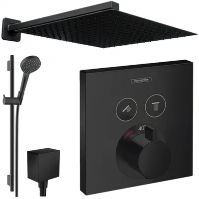 Produktbild von Hansgrohe und Jowi Unterputz Duschsystem ShowerSelect Thermostat, Schwarz, Duscharmatur mit Kopfbrause, 650mm Brausestange, OHNE iBox