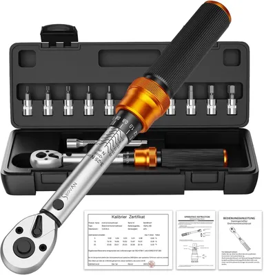 Produktbild von 15TLG Klein Drehmomentschlüssel Fahrrad 3-25NM, 1/4 Zoll Torque Wrench Set, 72 Zähne Umschaltknarre, Ratschenkasten inklusive,Blau