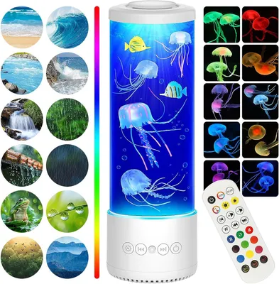 Produktbild von Quallenlampe – Aquariumlampe – Entspannung zu Hause – 12 weiße Geräuschkanäle – 11 cm Höhe – Weiß