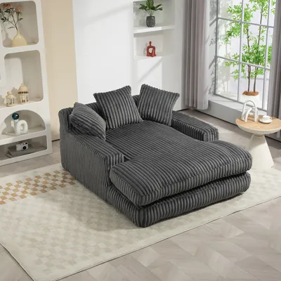 Obrázek produktu pro MODFU Rozkládací postel Relaxační postel Cord-Rozkládací postel Polstrovaný nábytek Denní postel Cloud Couch s 3 měkkými polštáři Jednoosý podlahový pohovka Tmavě šedá