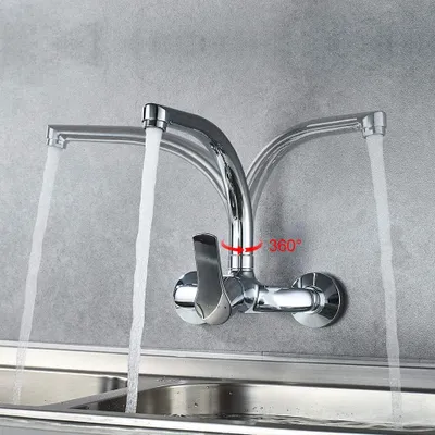 Produktbild von Wandmontage Küchenarmatur 360° Drehbar Chrom für Küchenspüle