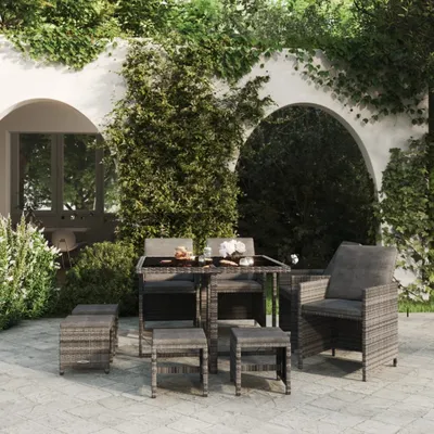 Produktbild von ZMH 9-tlg. Garten-Essgruppe mit Auflagen Poly Rattan Grau