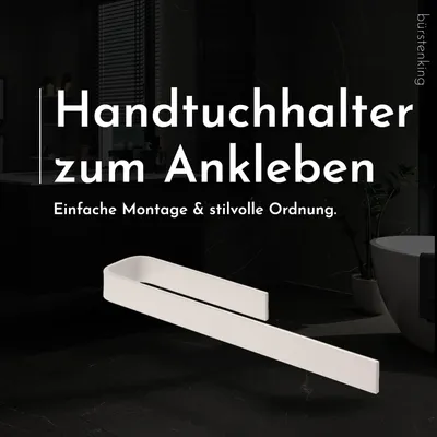 Produktbild von Bürstenking Handtuchhalter ohne Bohren – 39 cm – selbstklebender Handtuchhalter – einarmige Halterung für Badetuch, Handtuch – moderner Handtuchhalter klebend – matt Weiß