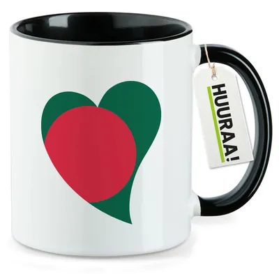 Produktbild von Huuraa Kaffeetasse Bangladesch Flagge Herz 330ml Schwarz Keramik Kaffeebecher Geschenkidee